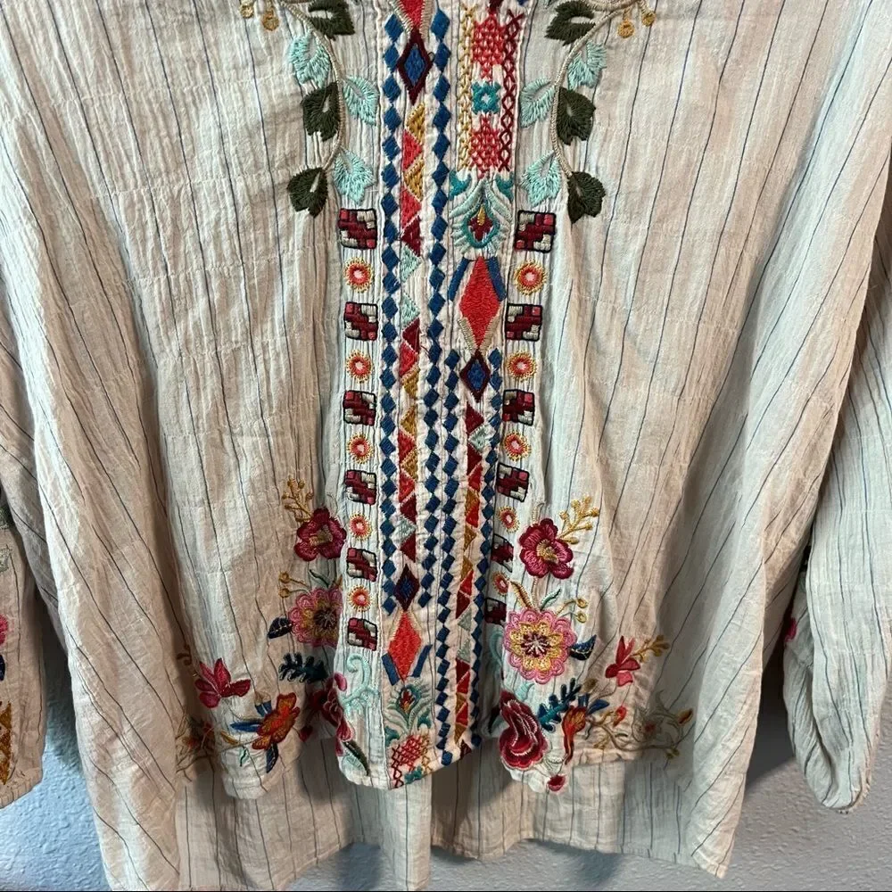 Johnny Was Cotton Eilona Embroidered Blouse - Picture 4 of 10